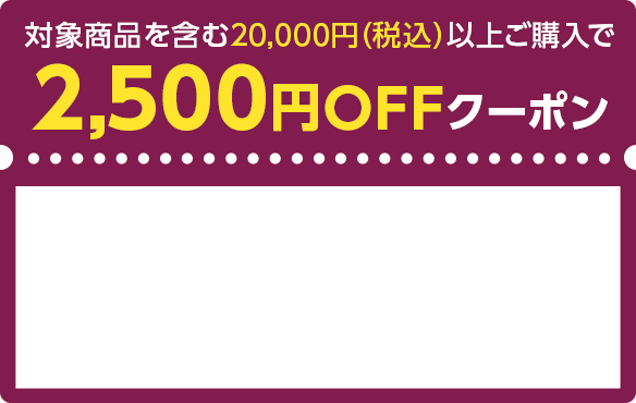 対象商品を含む20,000円（税込）以上ご購入で2,500円OFFクーポン