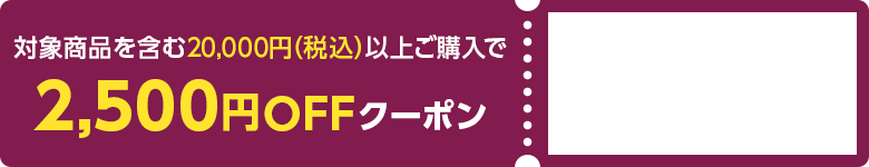 対象商品を含む20,000円（税込）以上ご購入で2,500円OFFクーポン