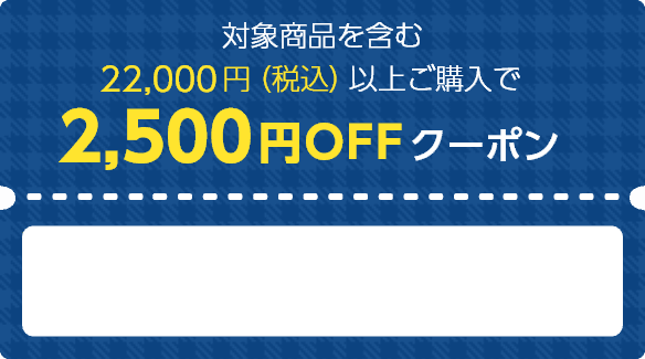 対象商品を含む22,000円（税込）以上ご購入で2,500円OFFクーポン